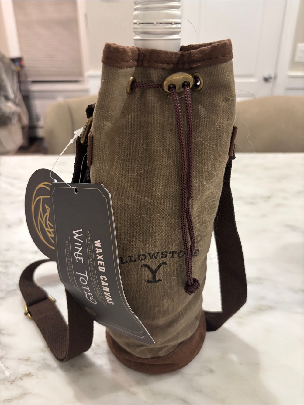 Yellowstone Waxed Canvas Brown Wine Tote with Shoulder Strap